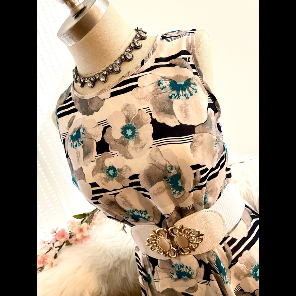 NWT S RARE Find Maison Jules Macy’s Gray Floral Teal Dress - Picture 5 of 9
